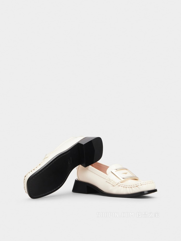 Preppy Viv' 金属扣漆皮乐福鞋 奶油色