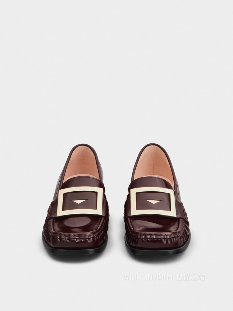 Preppy Viv' 金属扣漆皮乐福鞋 酒红色