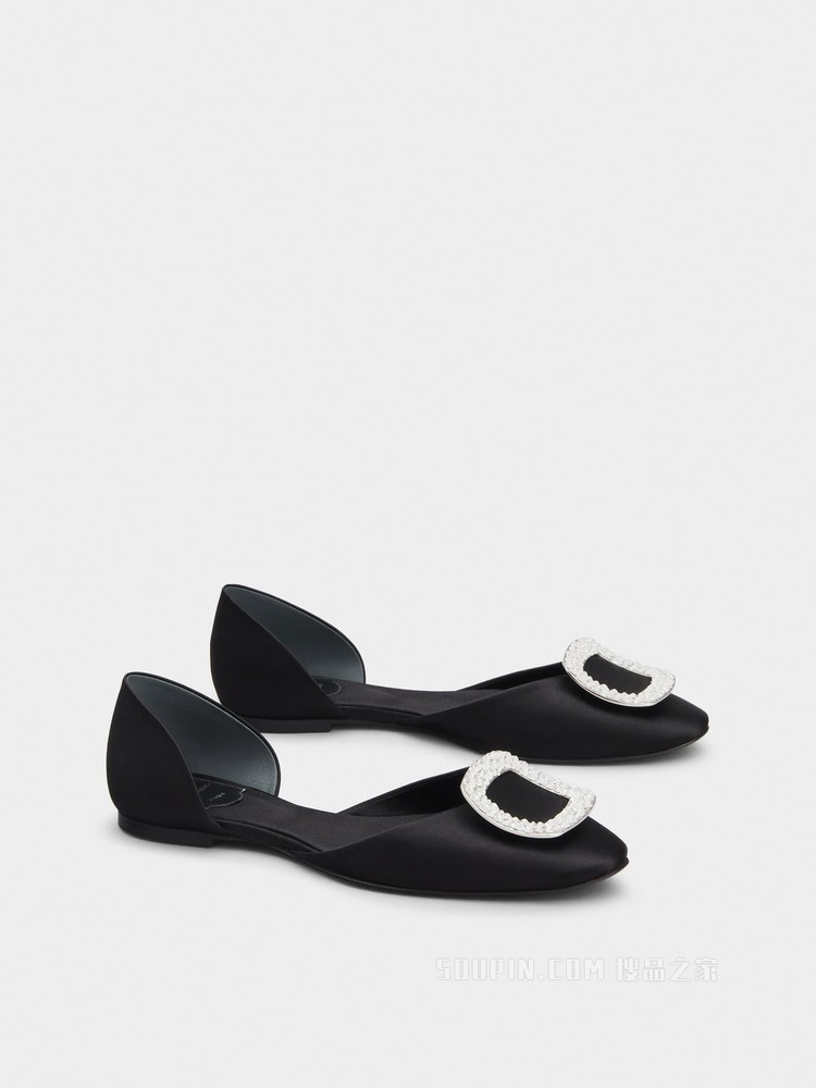 Roger Vivier】Chips水钻丝缎芭蕾舞鞋黑色RVW08807290RS0B999-搜