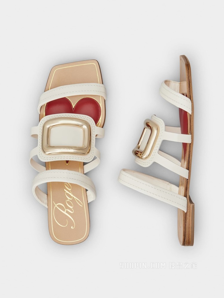Vivier Gladiator金属扣皮革穆勒鞋 奶油色