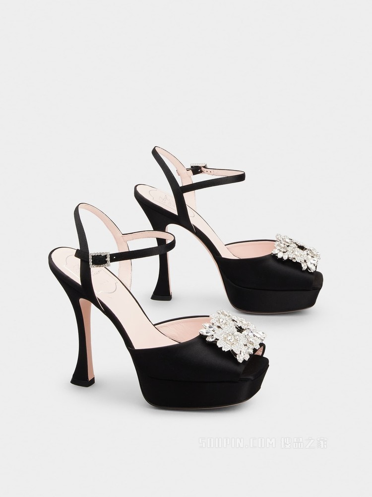 RV Bouquet 钻扣丝缎凉鞋 黑色