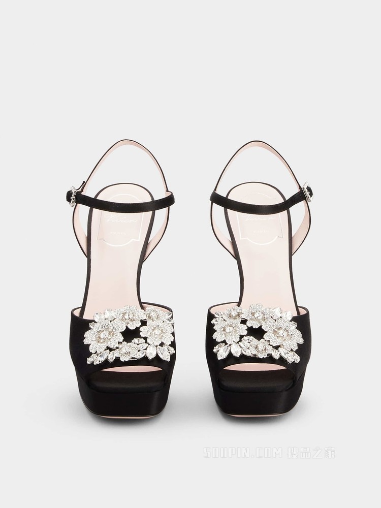 RV Bouquet 钻扣丝缎凉鞋 黑色