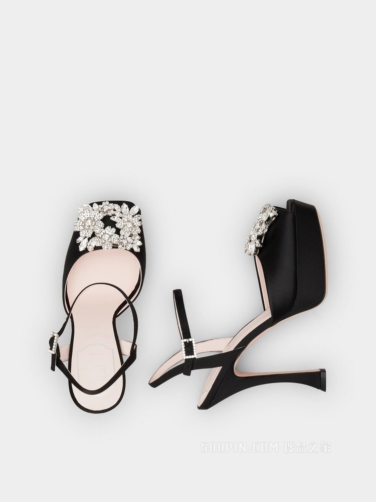 RV Bouquet 钻扣丝缎凉鞋 黑色