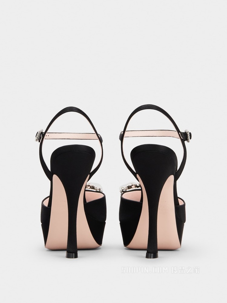 RV Bouquet 钻扣丝缎凉鞋 黑色