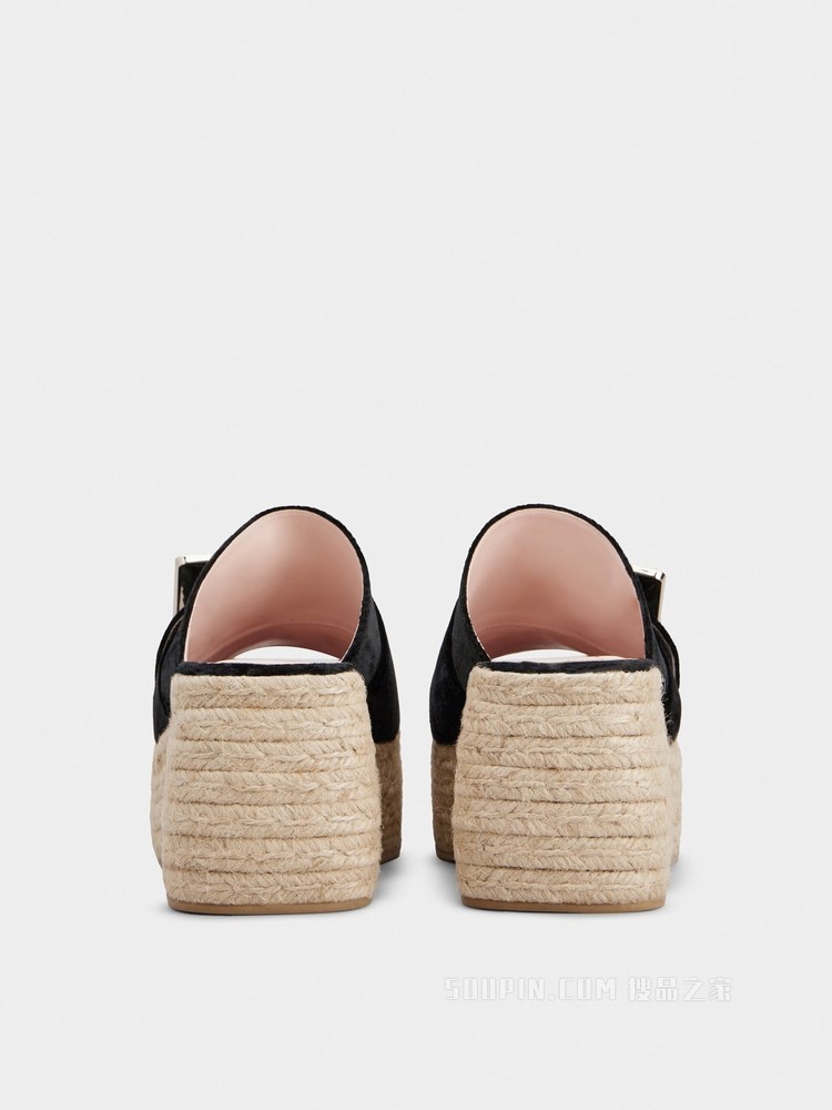 Strass Buckle Espadrille Platform Mules in Velvet 黑色