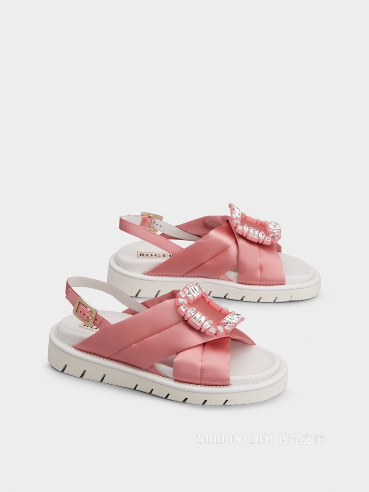 Viv' Winter Puffy 钻扣丝缎凉鞋 彩色