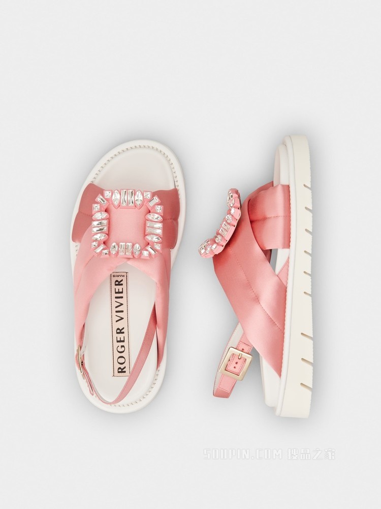 Viv' Winter Puffy 钻扣丝缎凉鞋 彩色