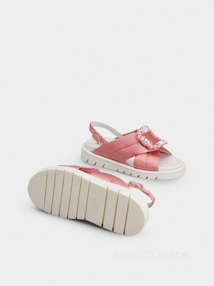 Viv' Winter Puffy 钻扣丝缎凉鞋 彩色