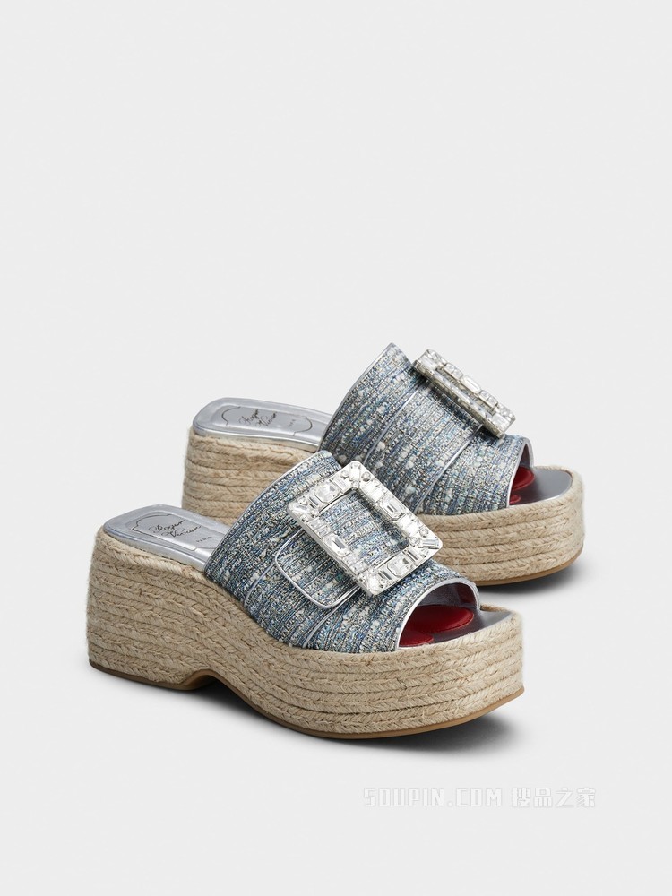 Strass Buckle 钻扣织物厚底穆勒鞋 彩色