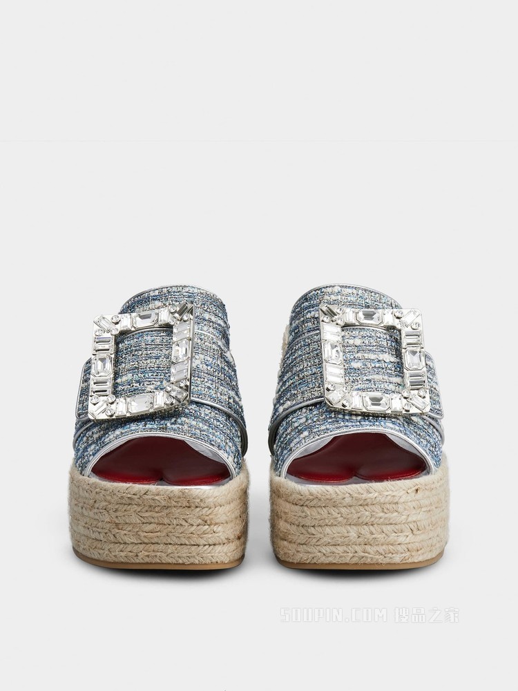 Strass Buckle 钻扣织物厚底穆勒鞋 彩色