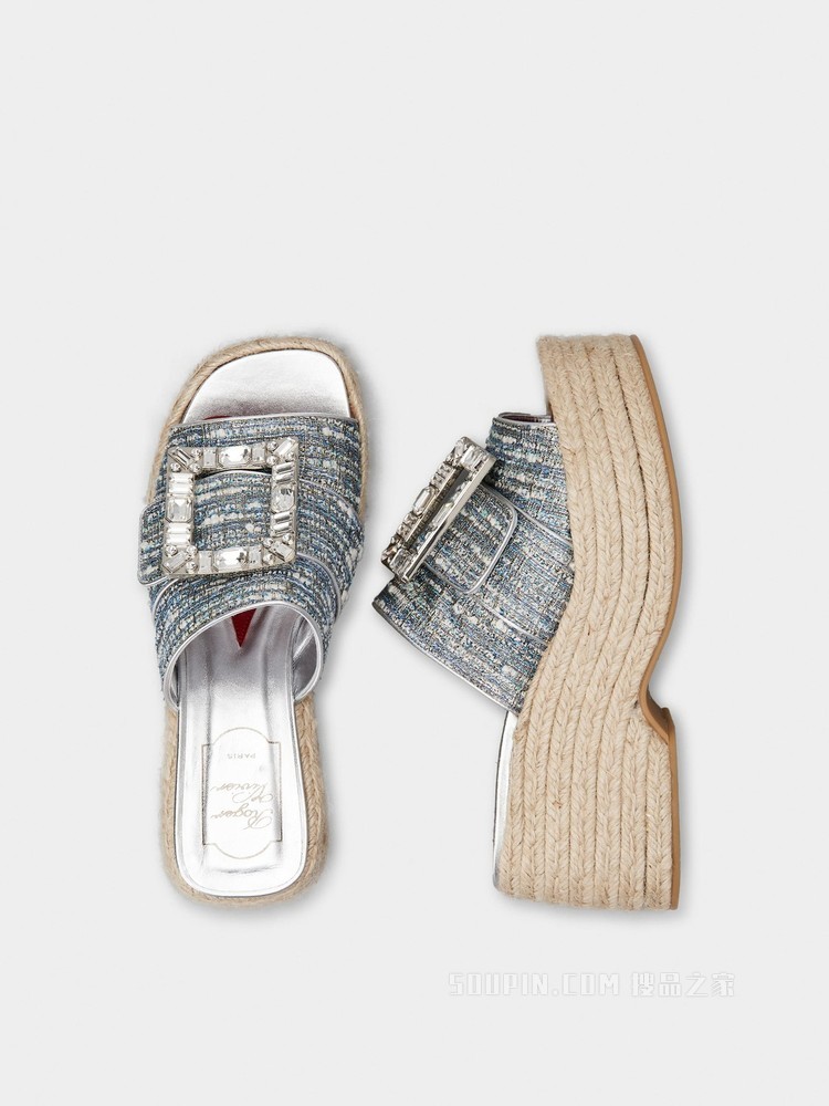 Strass Buckle 钻扣织物厚底穆勒鞋 彩色