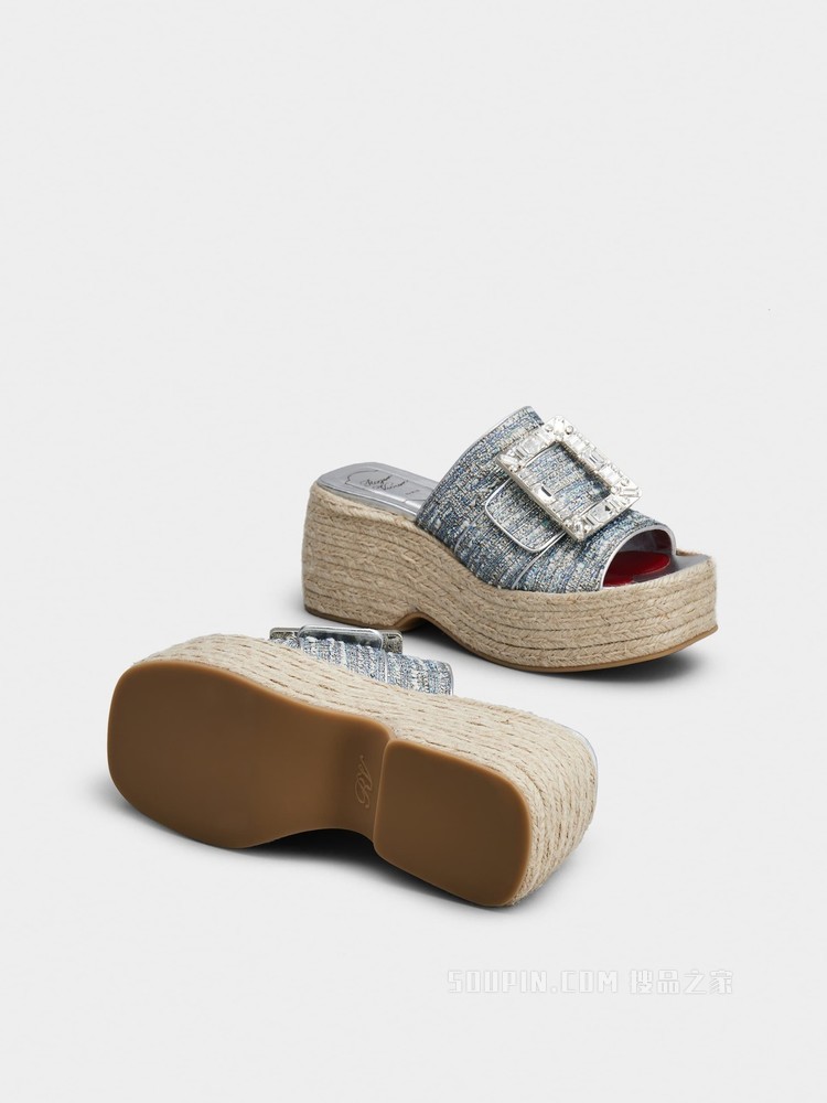 Strass Buckle 钻扣织物厚底穆勒鞋 彩色
