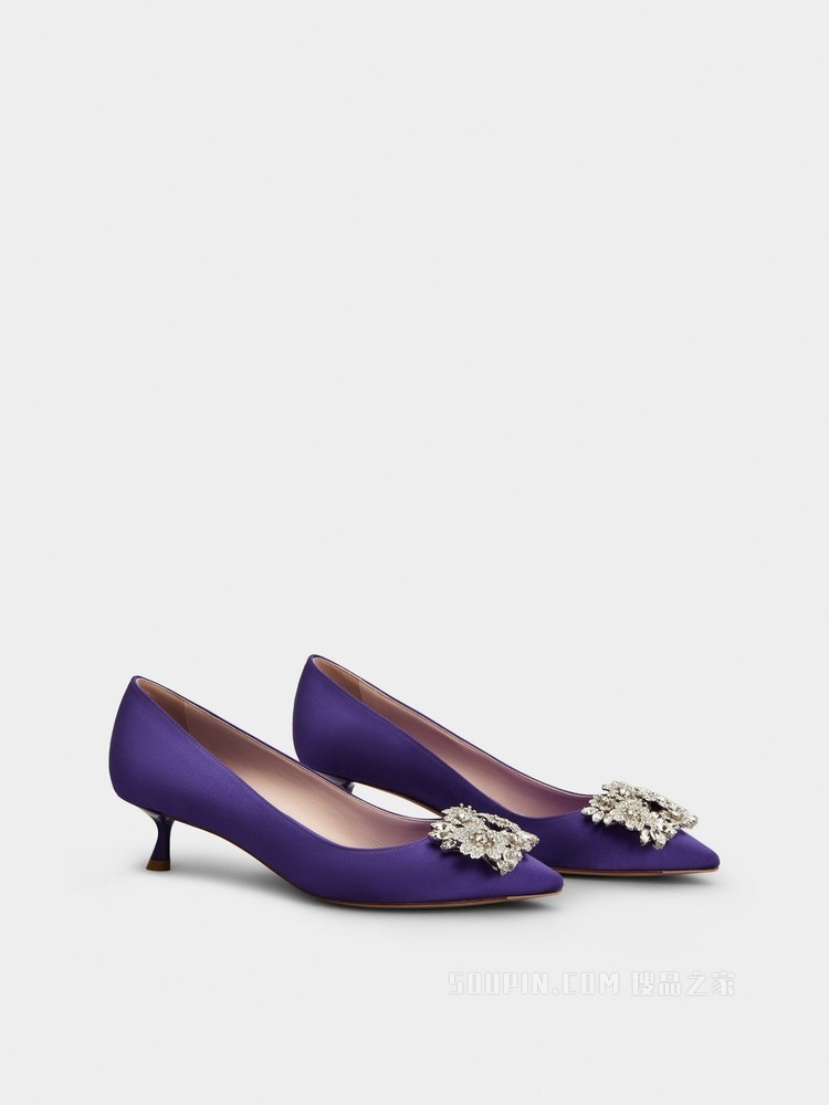 RV Bouquet Strass Buckle Pumps in Satin 紫色