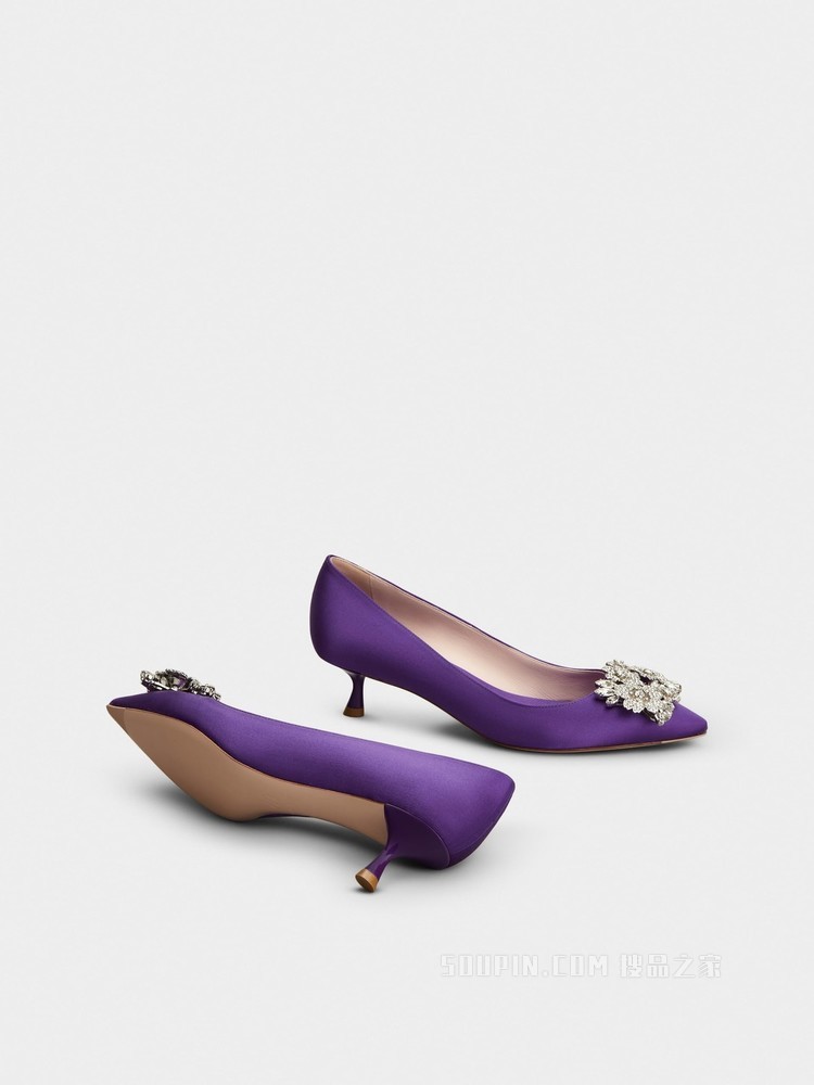 RV Bouquet Strass Buckle Pumps in Satin 紫色