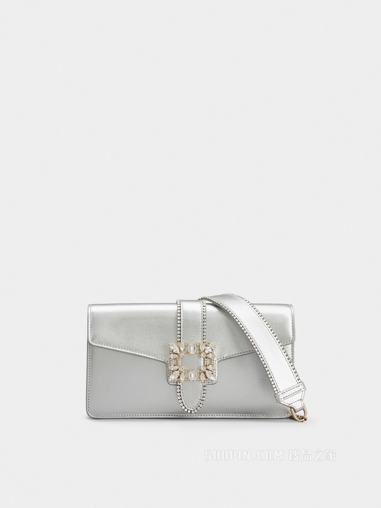 Miss Vivier 钻扣牛皮手拿包 银色