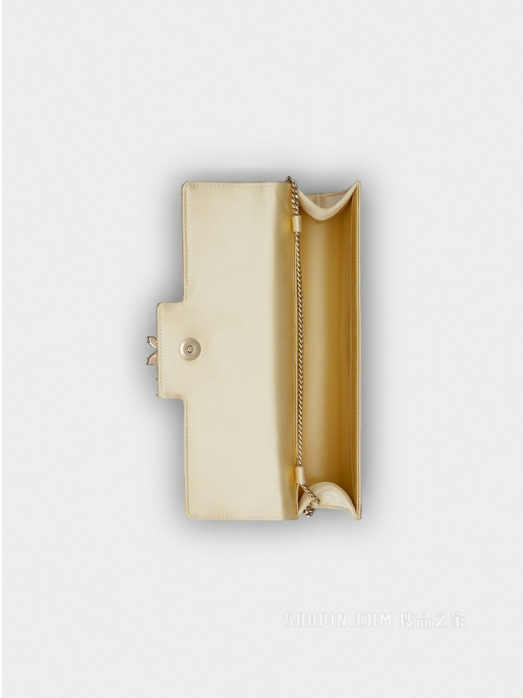 Broche Vivier钻扣丝缎手拿包 黃色