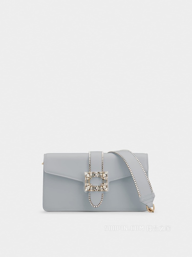 Miss Vivier Strass Buckle Clutch in Leather 灰色