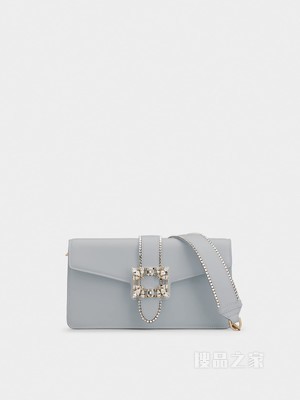 Miss Vivier Strass Buckle Clutch in Leather 灰色