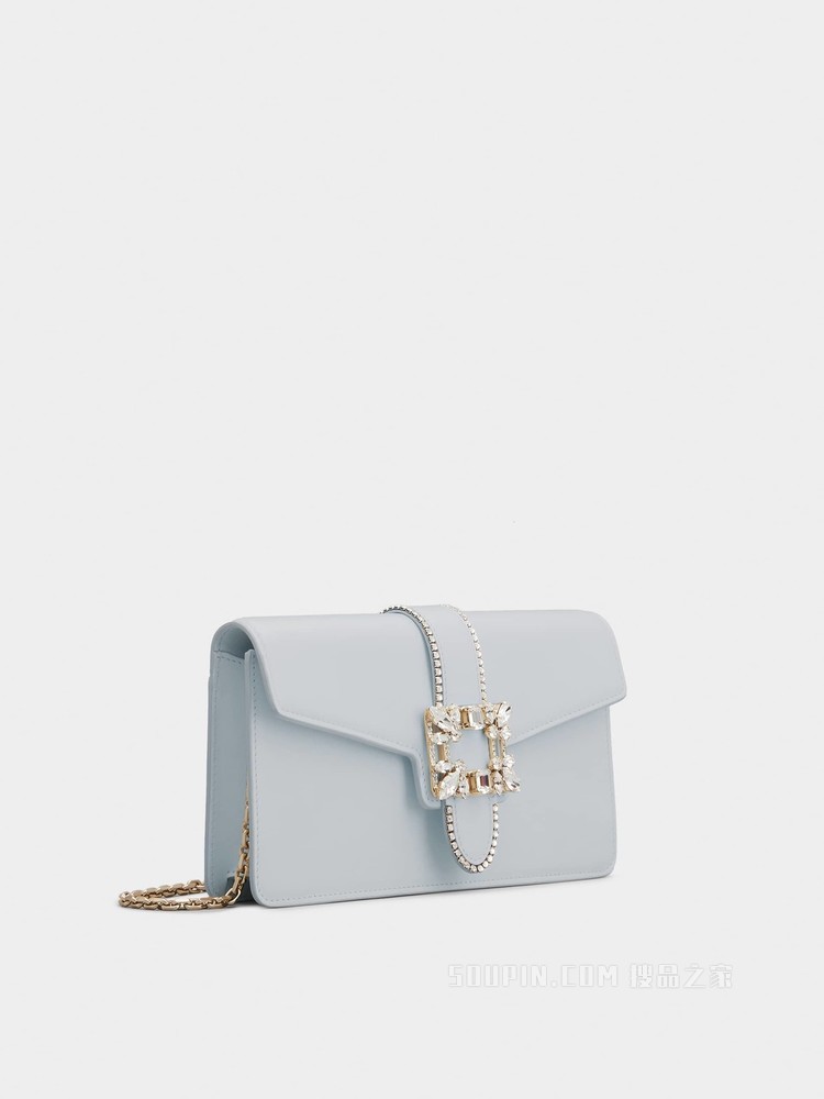 Miss Vivier Strass Buckle Clutch in Leather 灰色