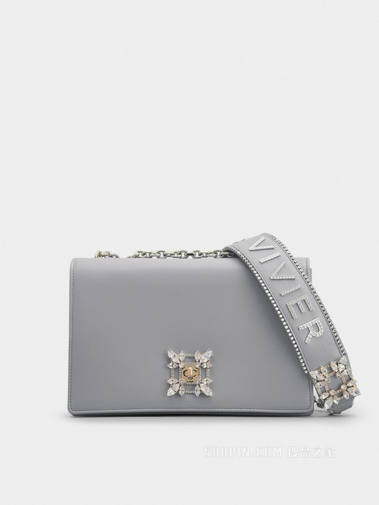 Miss Vivier Strass Buckle Bag in Soft Leather 灰色