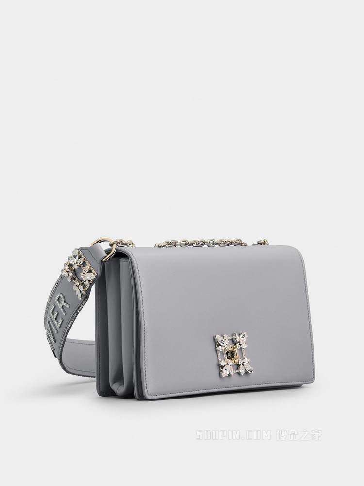 Miss Vivier Strass Buckle Bag in Soft Leather 灰色