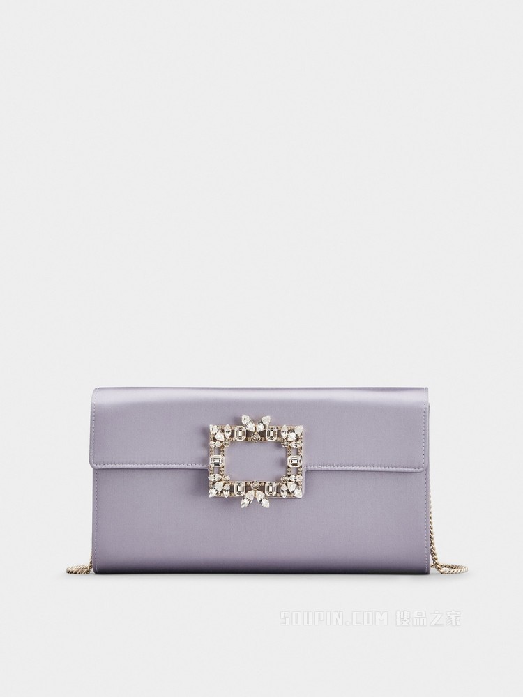 Broche Vivier Buckle Clutch in Satin 紫色
