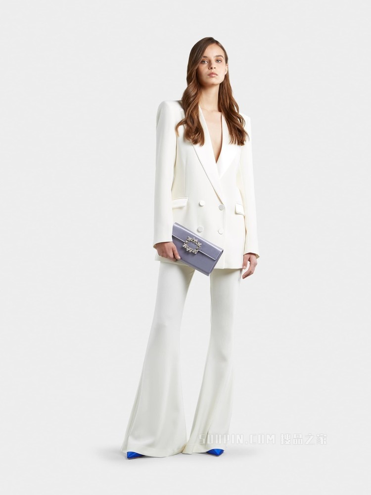 Broche Vivier Buckle Clutch in Satin 紫色