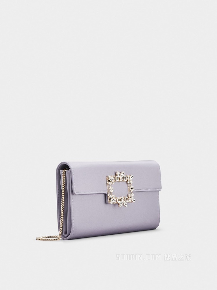 Broche Vivier Buckle Clutch in Satin 紫色