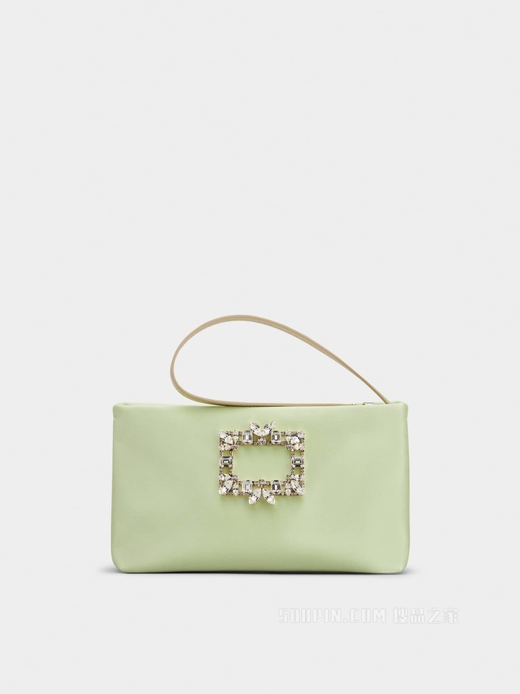 RV Nightlily Broche Vivier 丝缎钻扣迷你手袋 绿色