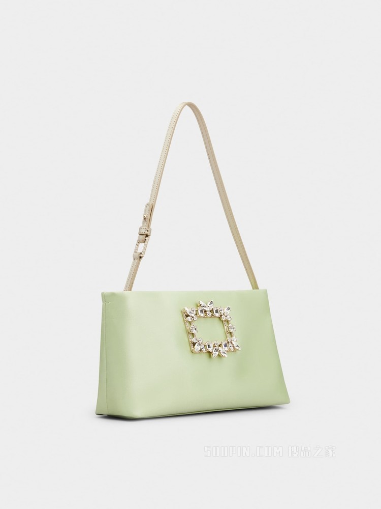 RV Nightlily Broche Vivier 丝缎钻扣迷你手袋 绿色