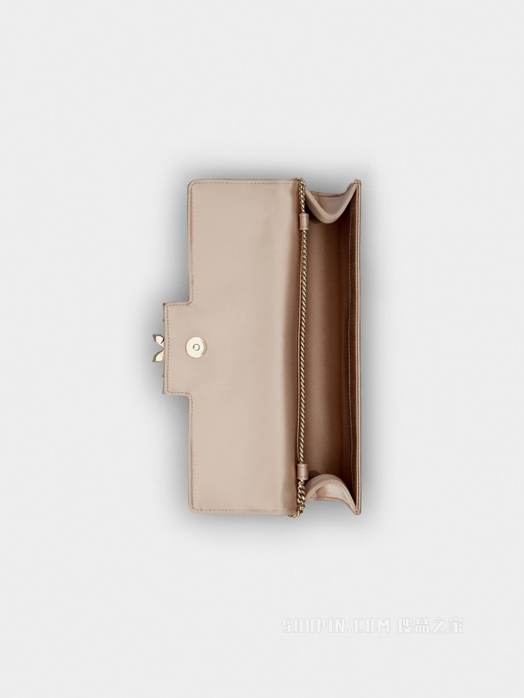 Broche Vivier钻扣丝缎手拿包 粉色