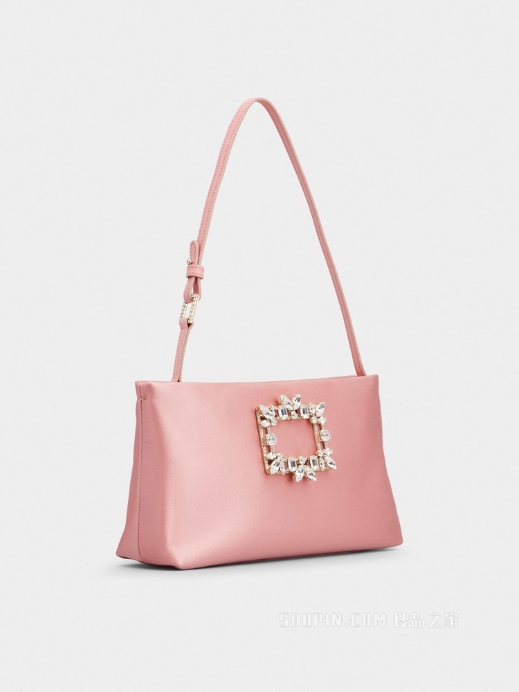 RV Nightlily Broche Vivier 丝缎钻扣迷你手袋 粉色