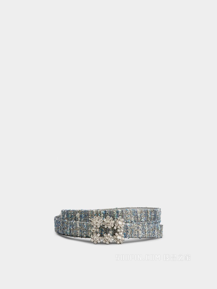 Flower Strass 花钻织物腰带 浅蓝色