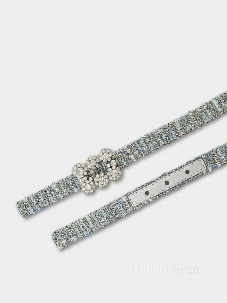 Flower Strass 花钻织物腰带 浅蓝色