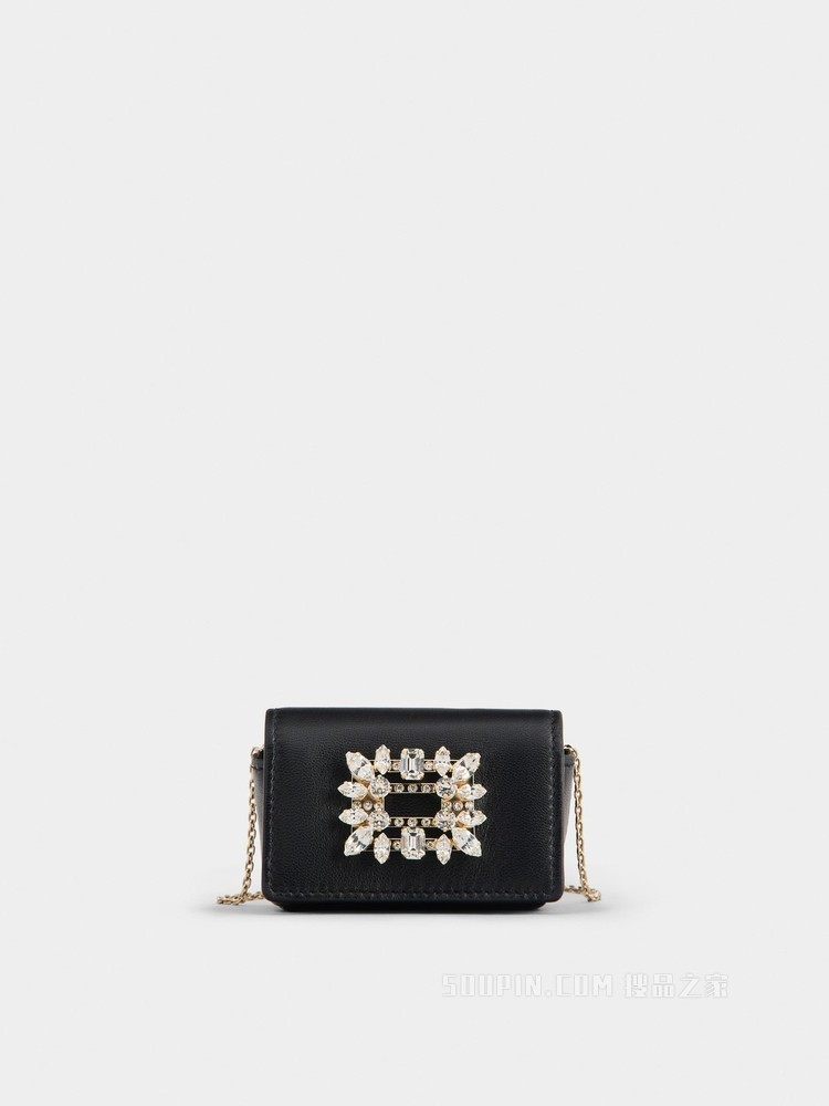Broche Vivier 钻扣柔软皮革迷你小包 黑色