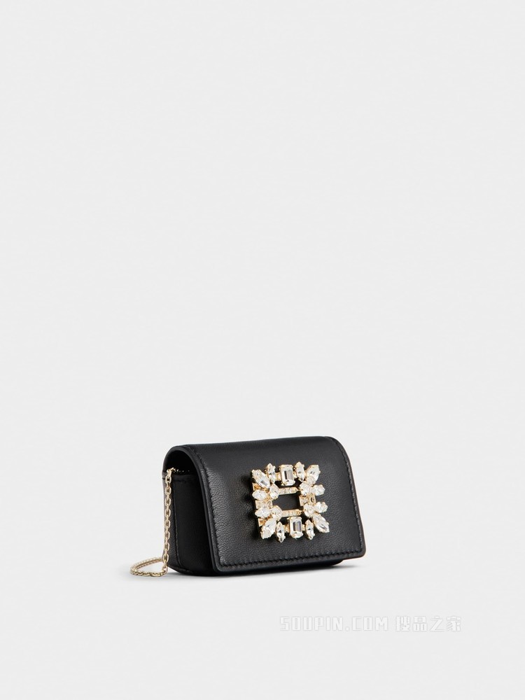 Broche Vivier 钻扣柔软皮革迷你小包 黑色