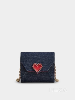 Heart Strass闪钻爱心迷你牛仔布钱包 蓝色