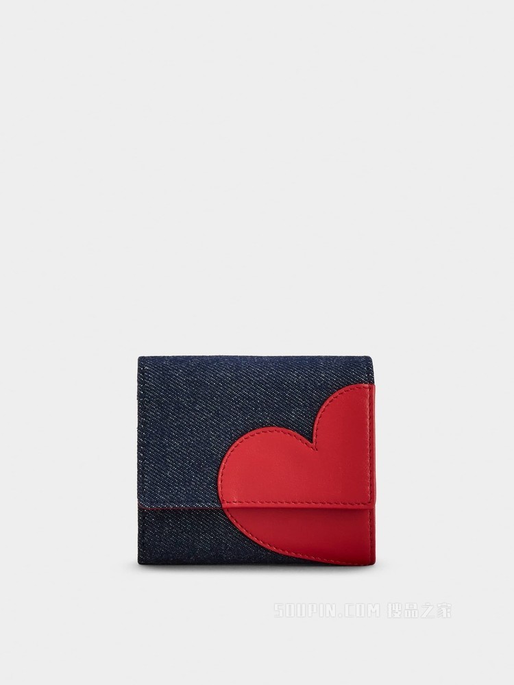 Heart Strass闪钻爱心迷你牛仔布钱包 蓝色