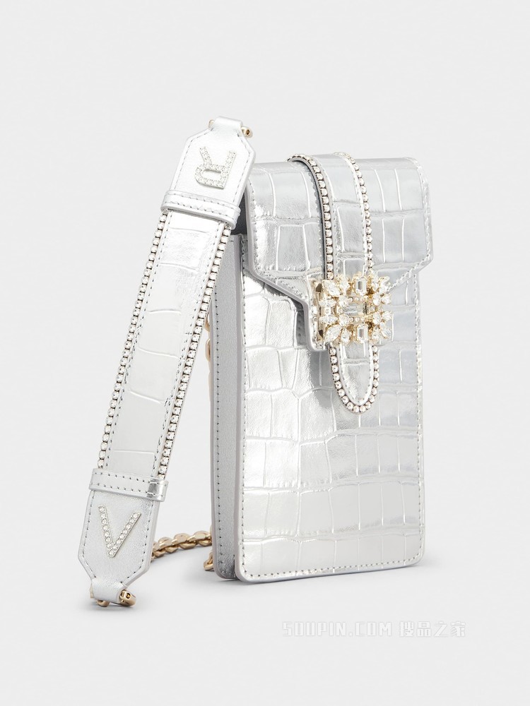 Broche Vivier 凡尔赛钻扣手机包 银色