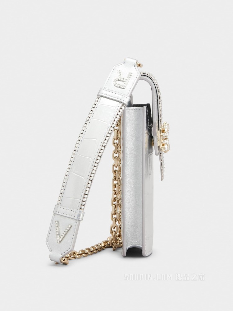 Broche Vivier 凡尔赛钻扣手机包 银色