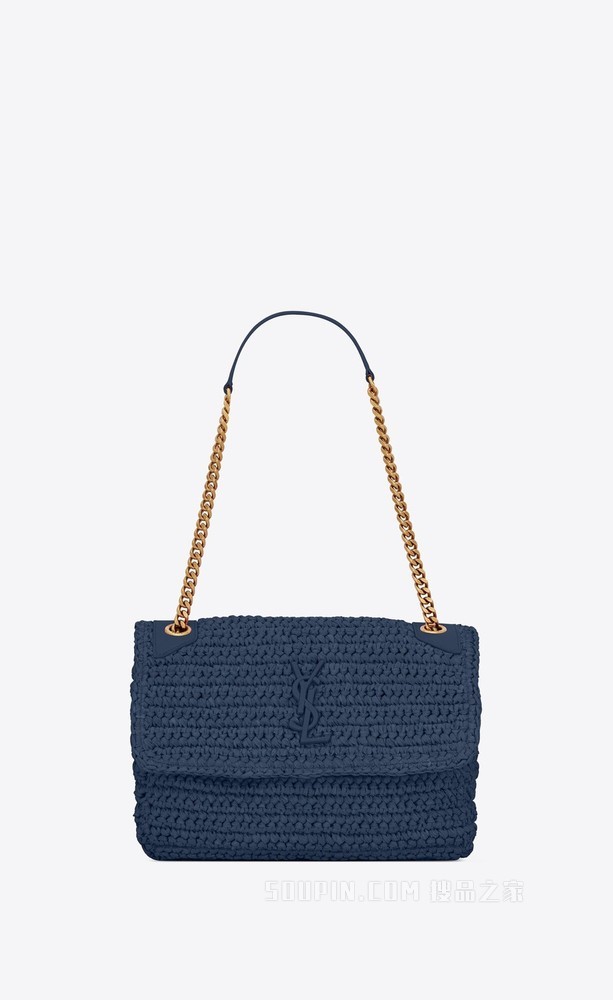 NIKI中号仿拉菲草和皮革手袋