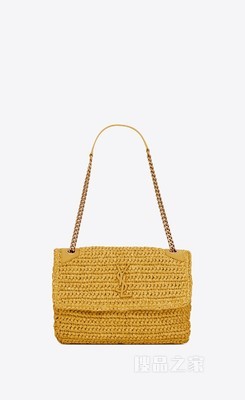NIKI中号仿拉菲草和皮革手袋