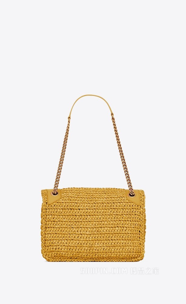 NIKI中号仿拉菲草和皮革手袋
