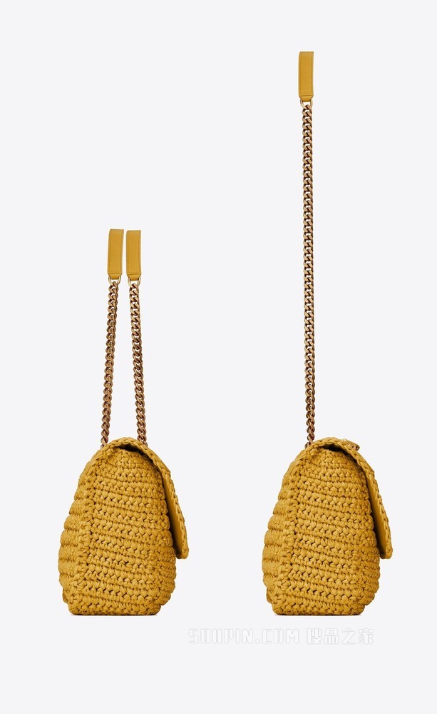 NIKI中号仿拉菲草和皮革手袋