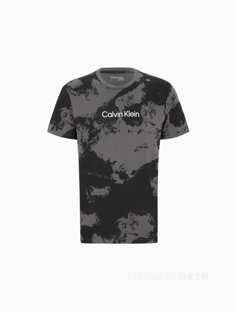 Calvin Klein 22春夏新品男士潮流时尚圆领纯棉做旧印花LOGO短袖T恤40IC807