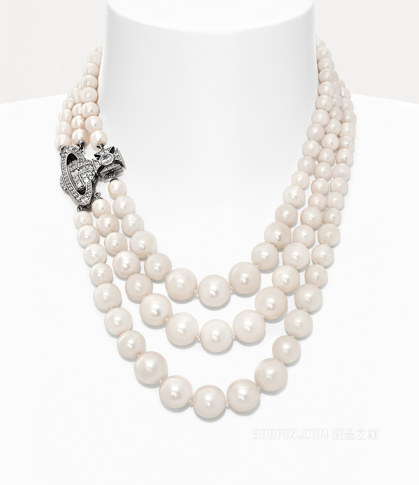 Graziella Three Row Pearl Necklace