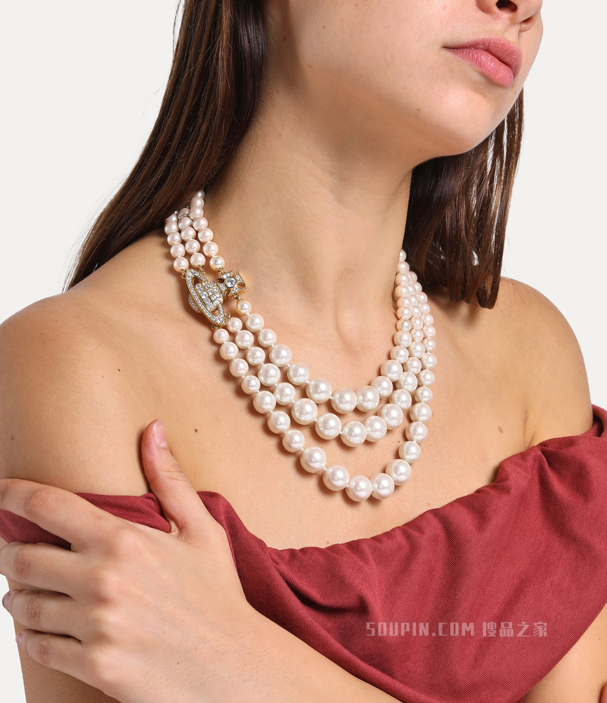 Graziella Three Row Pearl Necklace