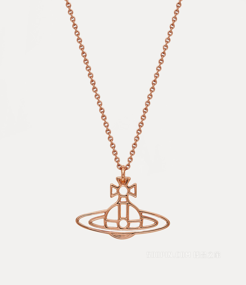 Thin Lines Short Flat Orb Pendant Pink Gold-Tone