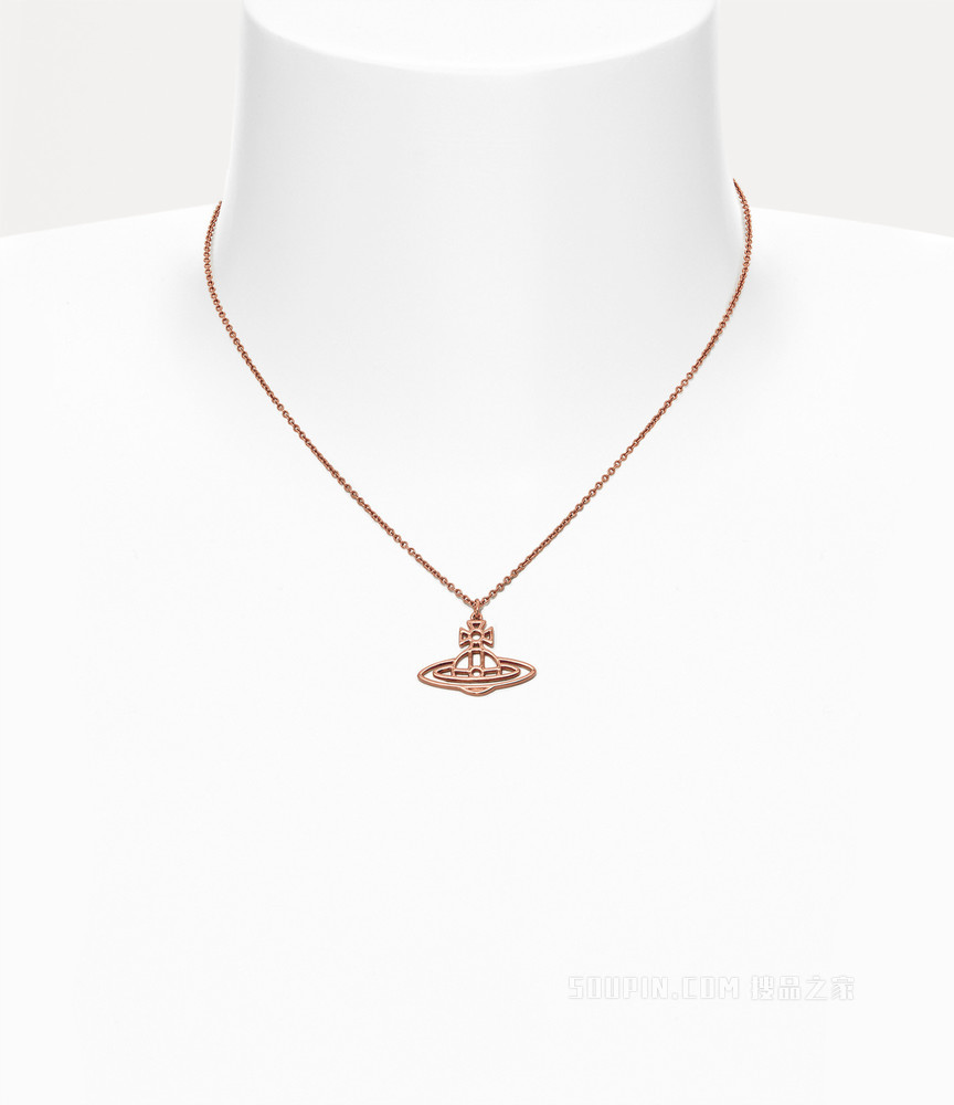 Thin Lines Short Flat Orb Pendant Pink Gold-Tone