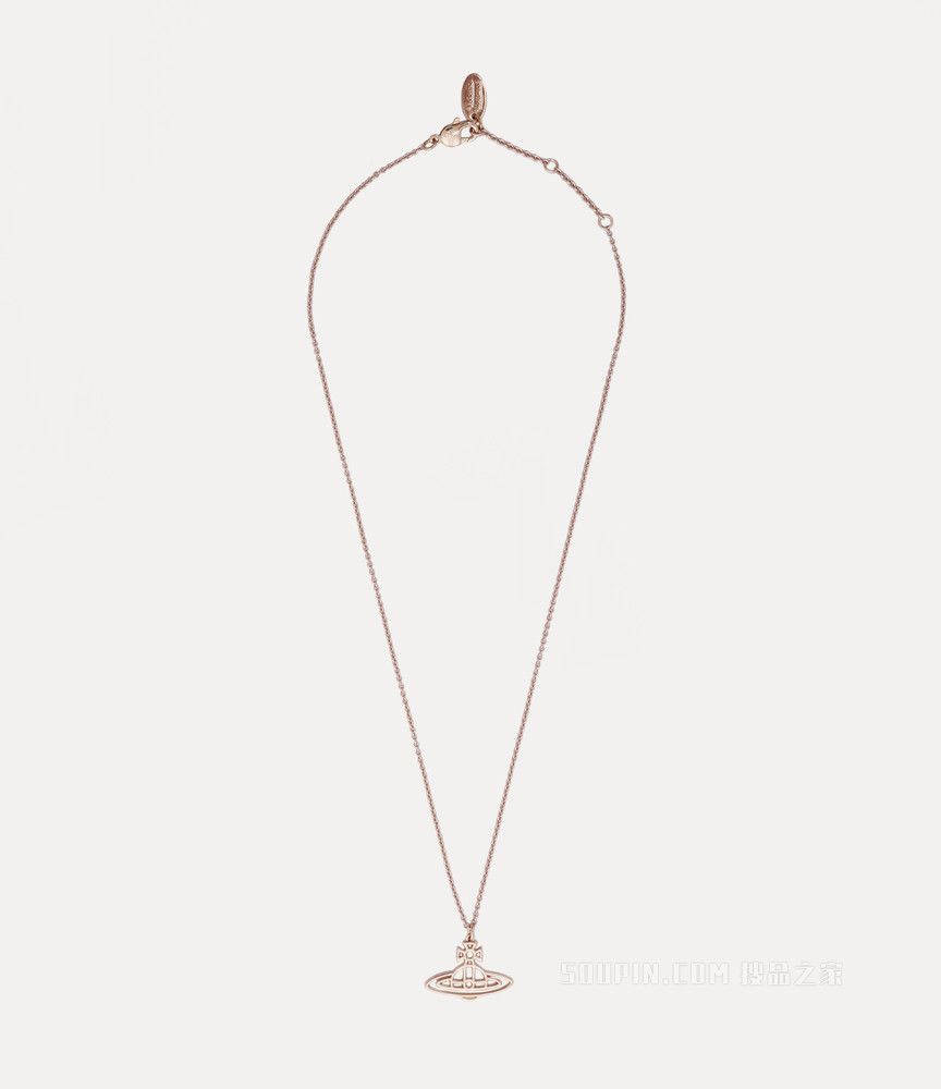 Thin Lines Short Flat Orb Pendant Pink Gold-Tone
